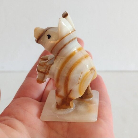 Vintage Carved Onyx Stone Standing Pig Figurine Sculpture Miniature - Picture 7 of 7